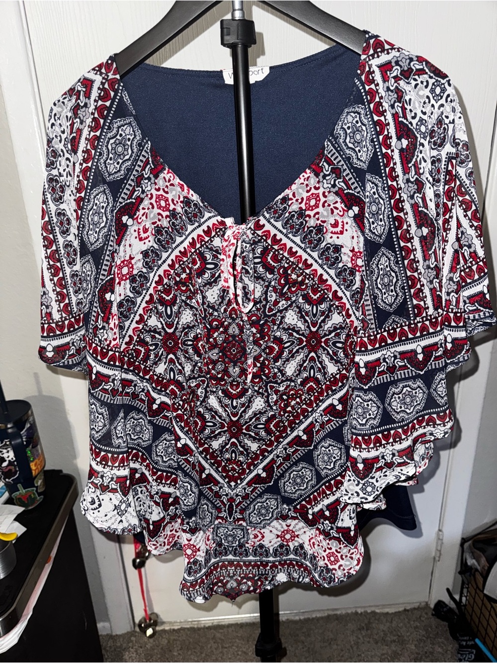 Westport Red, Navy & White Paisley Boho Blouse
